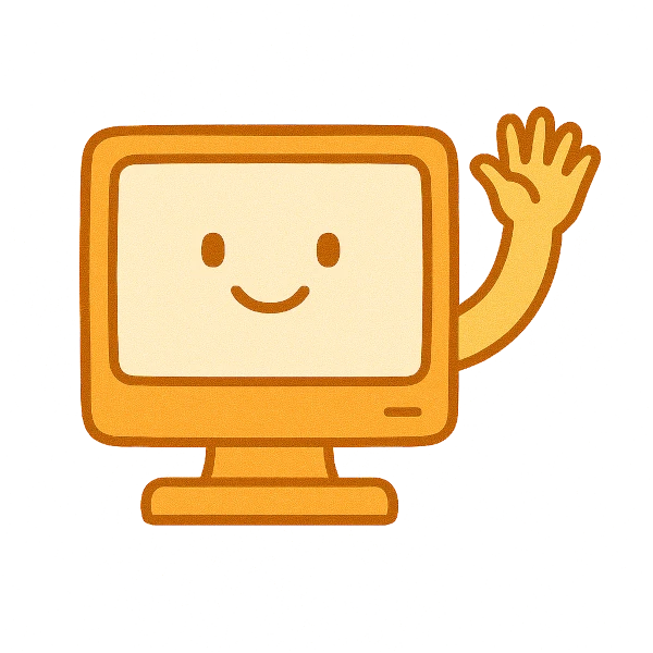 A happy, waving computer screen invites you to contact Dev3
