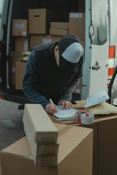 Courier driver delivering packages
